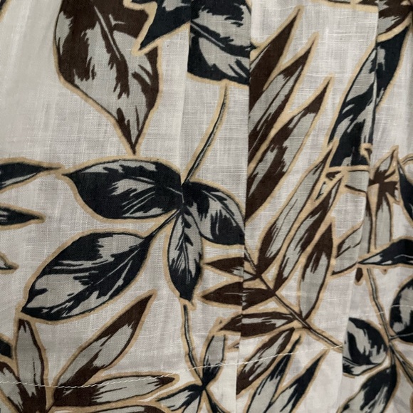 J Crew 100% Linen Floral Dress Sz 6 Flare, gold foil leaf - Picture 8 of 11